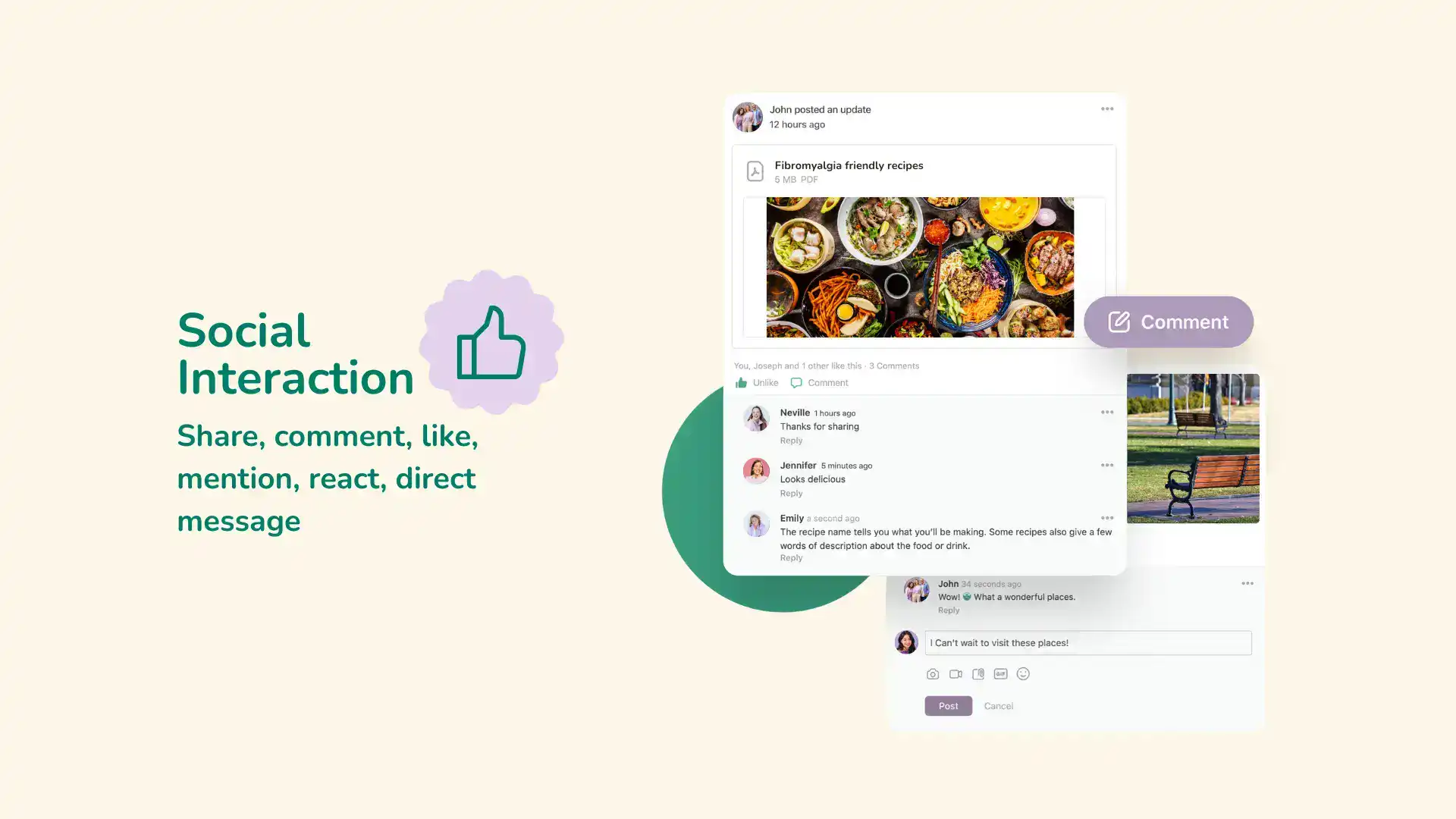 Healthy food presentation and social media interaction for wellness promotion.